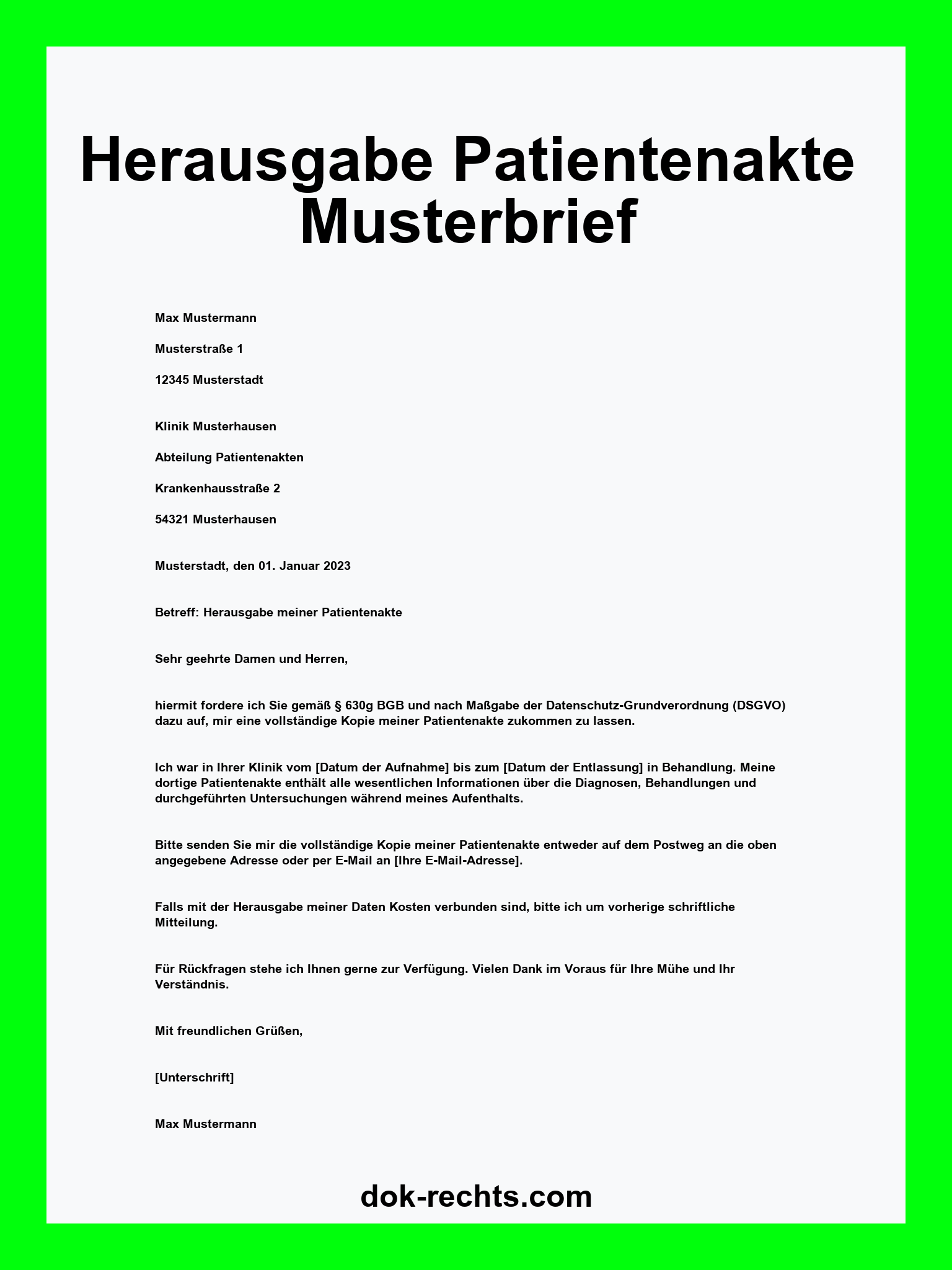 Herausgabe Patientenakte Musterbrief
