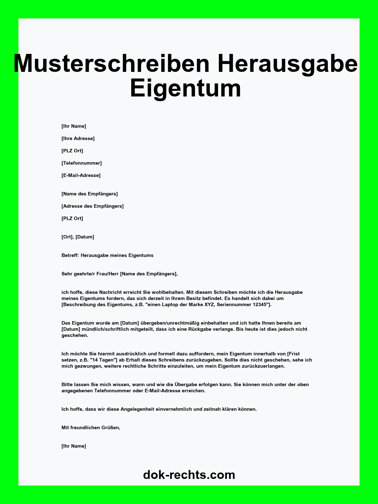 Musterschreiben Herausgabe Eigentum
