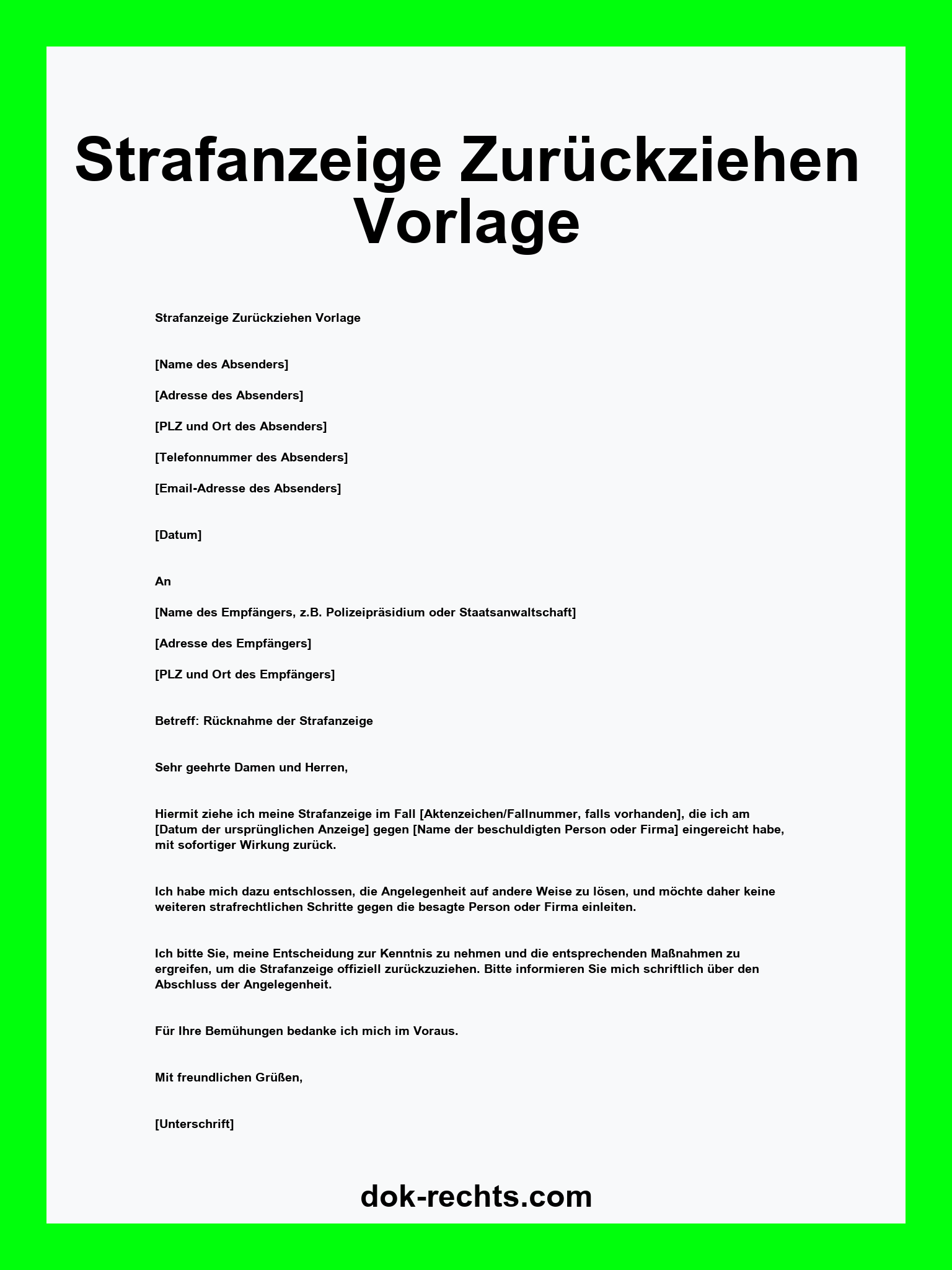 Strafanzeige Zurückziehen Vorlage