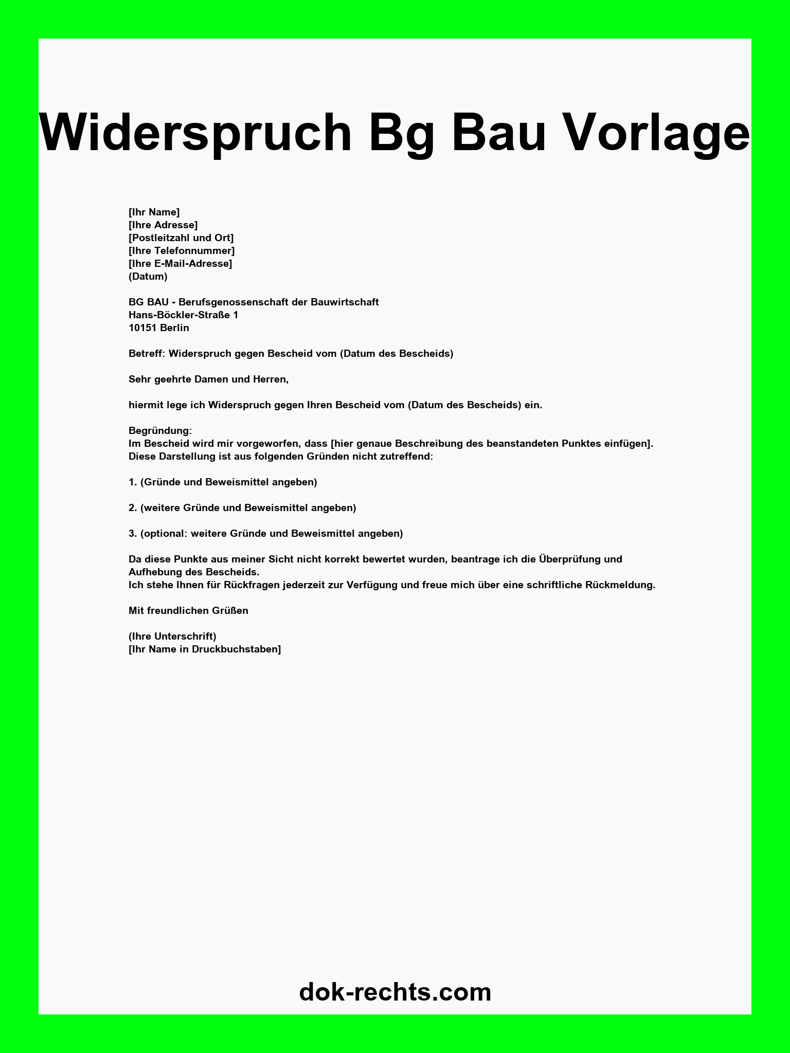 Widerspruch Bg Bau Vorlage